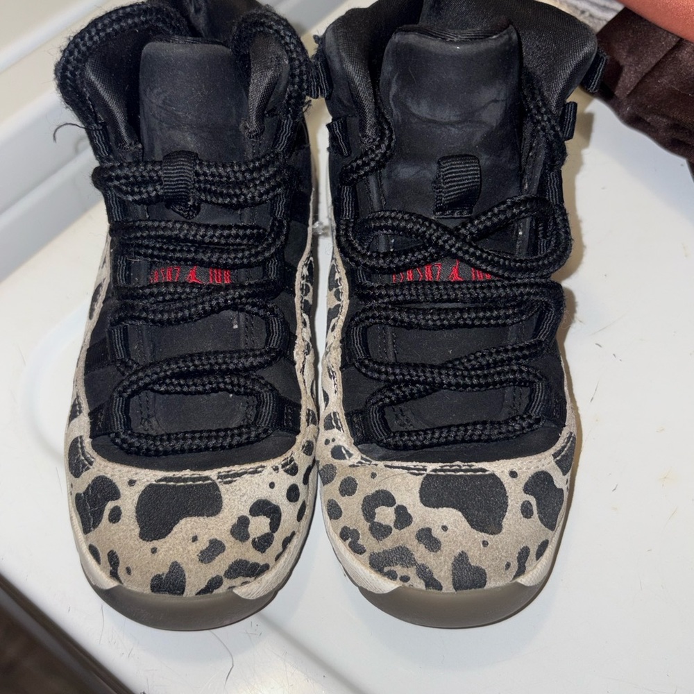 Jordan Kids' Black and Cream Leopard Sneakers